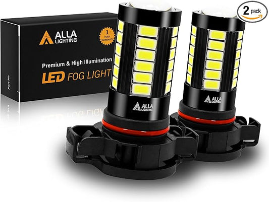 Alla Lighting Super Bright PSX24W 2504 LED Fog Light Bulbs, 6000K Xenon White 2800Lms 12276 Auto 12V Fog Lamps Replacement 5730 33-SMD LEDs