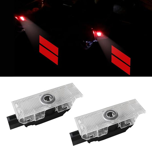 YOSRTER 2PCS Door Lights Logo for Dodge Challenger Accessories LED Ghost Shadow Welcome Puddle Projection Lamps for Dodge Challenger Interior Accessories(Red Double Stripe)
