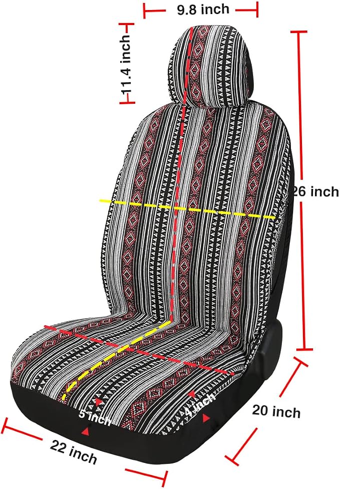Baja Saddle Blanket Car Seat Covers 9PCS Full Set, Breathable and Washable Striped Woven Automotive Vehicle Seat Cover, Universal Boho Seat Cover for Sedan, SUV, Truck, Airbag Compatible