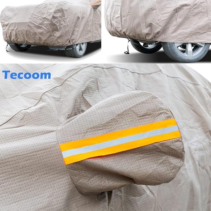 Tecoom Thick Shell Super Breathable Waterproof Windproof Snow Sun Rain UV Protective Outdoor All Weather SUV Car Cover Fit 206-215 Inches Full-Size SUV