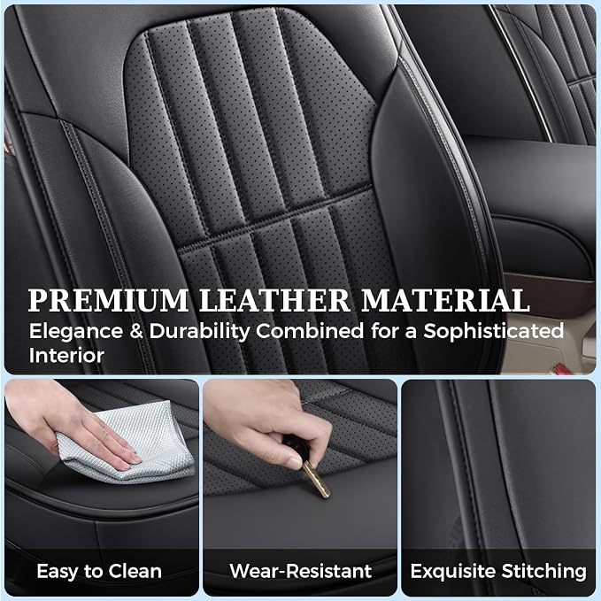 Truckiipa Seat Covers for Dodge Ram 1500 Full Set, Full Coverage Waterproof Leather Protectors Pickup Truck Accessories, Custom Fit for 2002-2025 Ram 1500 2500 3500 Crew Mega Cab, Black