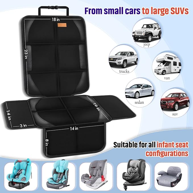 Bacgnyer Car Seat Protector, 2 Pack of Seat Protectors, Thickest Padded 600D Fabric Padding, Waterproof, Durable, Anti Slip Backing, Child Seat Protection, Suitable for Babies, Toddlers, Children