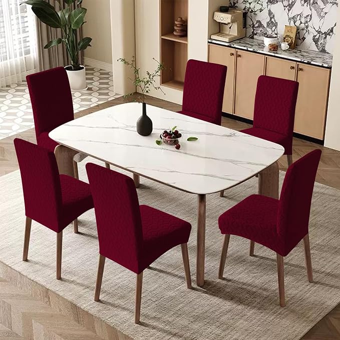 Genina Waterproof Chair Covers for Dining Room Set of 6, Removable Washable Chair Slipcover Protectors, Wine Red