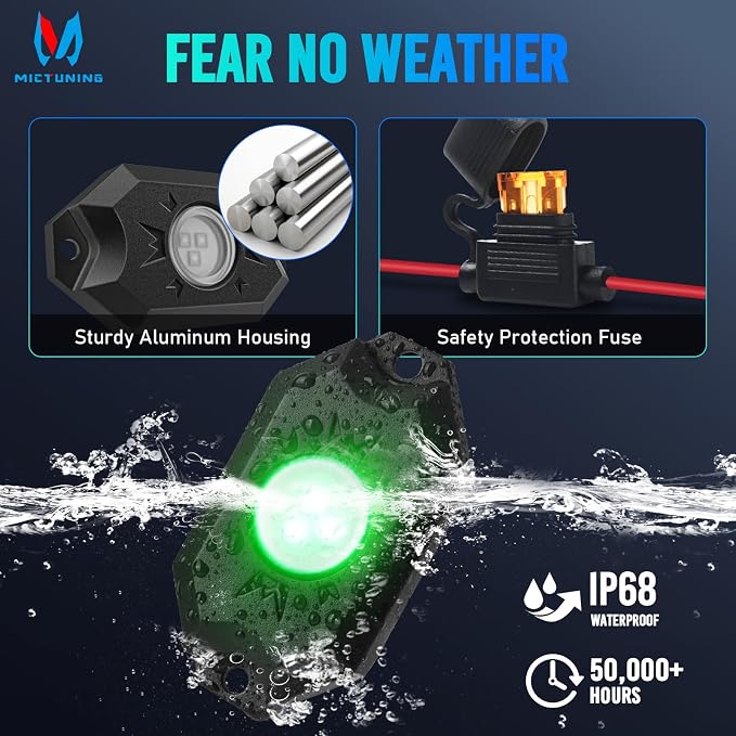 MICTUNING 2nd-Gen CM RGB Rock Lights - 8 Pods Waterproof Multicolor Neon Underglow Kit with Bluetooth App Control & Music Mode for Trucks Pickup UTV SUV ATV（2 Year Warranty）