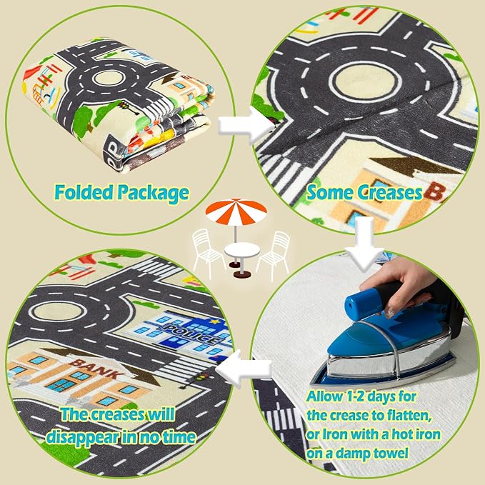Car Rug Play Mat for Kids Toy Cars, City Road Traffic Playmat for Kid Bedroom, Non-Slip Machine Washable Kids Rugs for Learn and Have Fun 4'x5'/ 48"x60", Beige