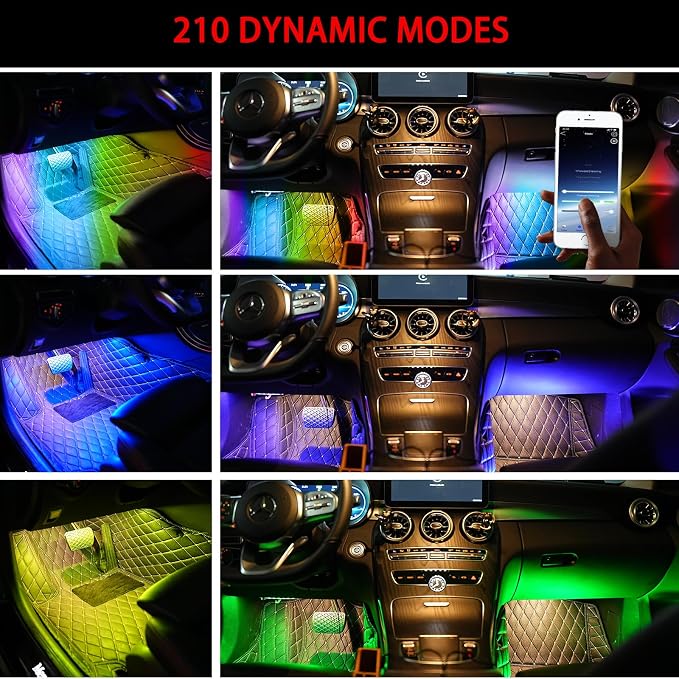 Upgrade Smart USB Dream Color Interior Car LED Strip Light with App Control, RGB Multi Color USB 5V Neon Atmosphere Ambient Night Strip Light Decorative Lamp for Cars with Music and DIY Mode(D72LEDs)