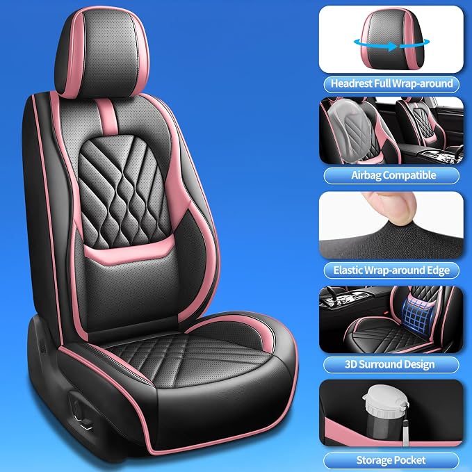 Fit Sentra Car Seat Covers Compatible with Nissan Sentra 2008-2024 2025 2026-Premium Leather,Waterproof,Breathable,Airbag Compatible &All-Weather Seat Cushion Protecto(Full Set,Pink)