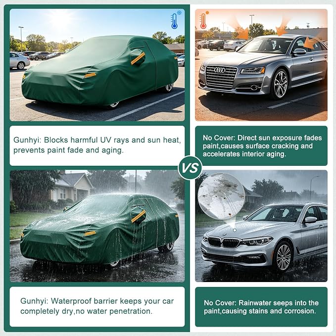 GUNHYI SUV Car Cover Waterproof All Weather, 16-Layer Heavy Duty Full Exterior Cover with Vents, Driver Door Zipper & Towel, Summer Sun/UV/Rain Protection, Fit Honda HRV, Chevy Trax, Kia Soul etc.