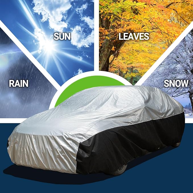 Season Guard Ultimate Plus Car Cover,100% Waterproof Aluminium with Cotton Fleece and Breathable Fabric with Two Extra 19.6ft Windproof Tie Down Straps,Fits Cars up to 185"