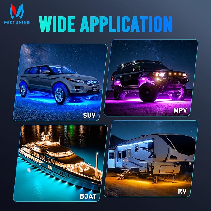 MICTUNING 2nd-Gen CM RGB Rock Lights - 8 Pods Waterproof Multicolor Neon Underglow Kit with Bluetooth App Control & Music Mode for Trucks Pickup UTV SUV ATV（2 Year Warranty）