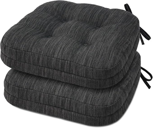 Shinnwa Dining Chair Cushions Set of 2, Dual-Layer Memory Foam Kitchen Chair Cushions, Patented Design Seat Pads with Ties, 16.5 x 16.5 x 3.5in, 2 Pack, Charcoal