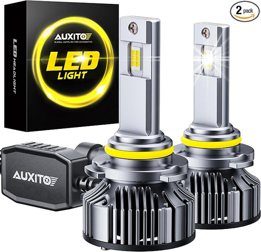 AUXITO 9005 Light Bulbs, 50000LM 1000% Brighter 6500K Cool White HB3 Light, 30 Years Lifespan, CANbus Ready No Flicker, Pack of 2
