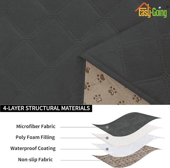 Easy-Going Waterproof Couch Cushion Covers, Non-Slip Leakproof Sofa Seat Cushion Slipcovers, Quilted and Stretch Furniture Protector for Dogs, Pets (2-Piece Sofa Cushion, Dark Gray)