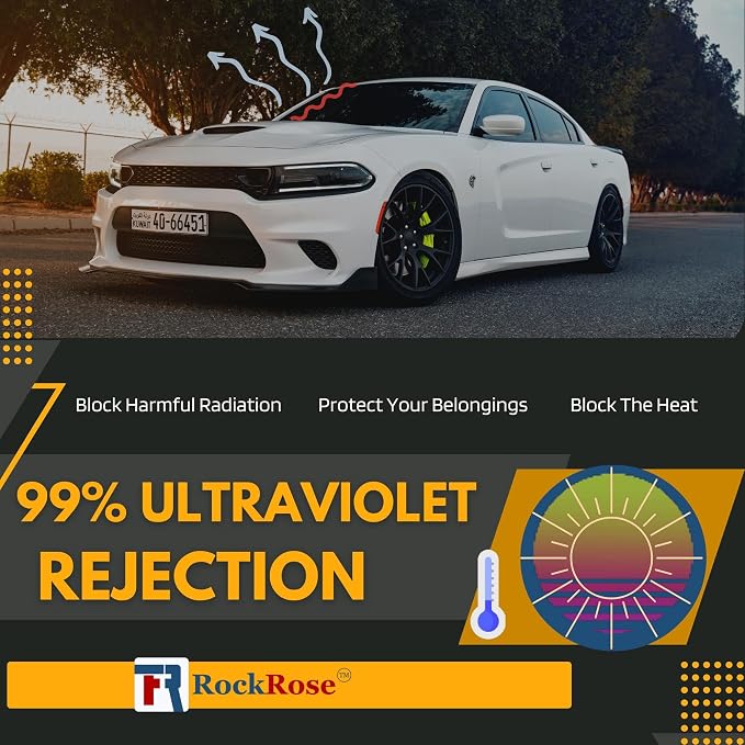 RockRose 35% Nano Ceramic Car Window Tint 36 in x 100FT 2PLY Privacy Film Heat Block, 99% UVR, and 85% IRR Block for Auto or Home Strong Adhesive, Easy Shrink, Plotter Friendly - Charcoal