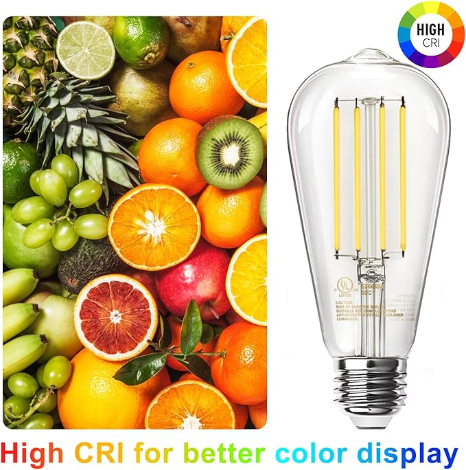 TJOY Edison Light Bulbs 60W Equivalent, Dimmable Vintage LED Light Bulbs, E26 Medium Base, Warm White 2700K, ST58, 8W, 800LM, 80+ CRI, Antique Decorative Filament LED Bulb, Clear Glass, 6 Pack