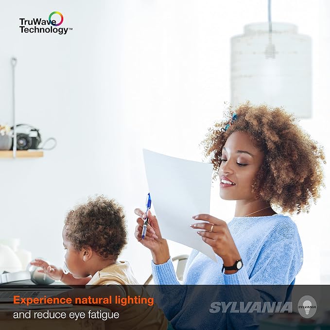 Sylvania LED TruWave Natural Series A19 Light Bulb, 100W Equivalent, Efficient 15W, 1600 Lumens, Medium Base, Dimmable, Clear, 5000K, Daylight - 2 Pack (42291)