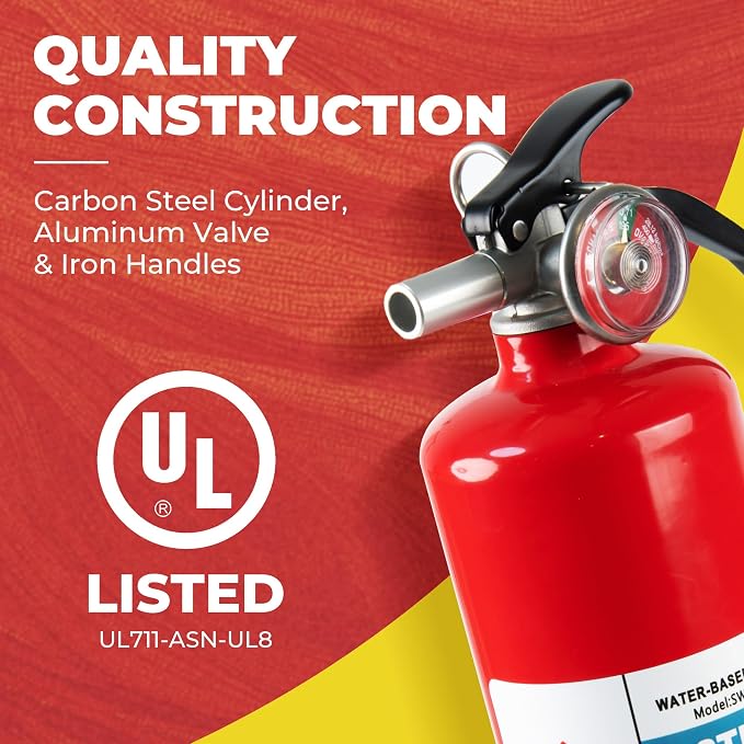 Safewayfire Pro 2.5 lb Fire Extinguisher for Home, 1A:10B:C, Water-Based | Fire Extinguisher for Kitchen, BBQ & RV, Low Mess, Easy Cleanup, Fights Grease, Liquid, Gas & Electrical Fires, 1-Pack