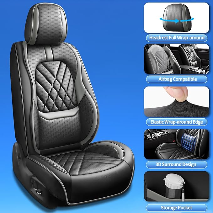 Fit Maxima Car Seat Covers Compatible with Nissan Maxima 2007-2022 2023-Premium Leather,Waterproof,Breathable,Airbag Compatible &All-Weather Seat Cushion Protecto(Full Set,Grey)
