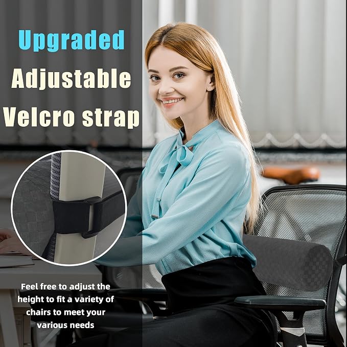 Coeyese Lumbar Roll Pillow for Lower Back Support, Dark Grey, 11 * 4.3'' | Removable Pillowcase, Upgraded Adjustable Strap, Suitable for Office, Chair, Car, Seat Pain Relief & Improving Posture