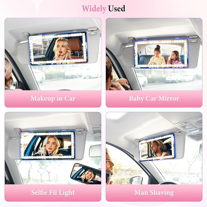 SINGARO 2PCS Car Sun Visor Vanity Mirror - Rechargeable Makeup Mirror with 60 LEDs, 3 Light Modes & Dimmable Touch Control for Cars, Trucks, SUVs, Car Interior Accessories for Women (Blue)