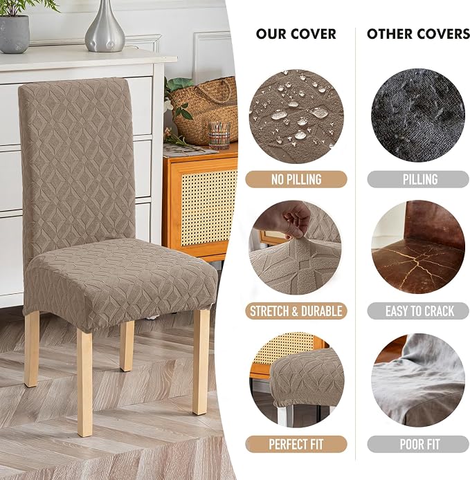 Genina Waterproof Chair Covers for Dining Room Set of 6, Removable Washable Chair Slipcover Protectors, Taupe