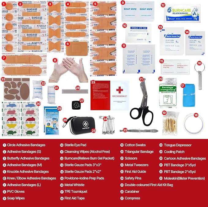315 Piece Emergency Kit – Waterproof Hard Shell EVA First Aid Kit for Home, Car, Camping, Hiking, Travel, Office & Outdoor Emergencies(Black/White)