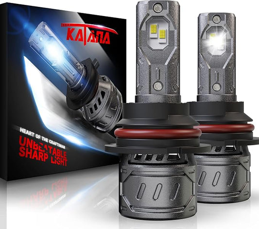 Katana 9007 Bulb,HB5 400% Brightness 6500K 1:1 Size Plug and Play Fog of 2 | Cooling Fan,High/Low Beam,360°Beam Angle