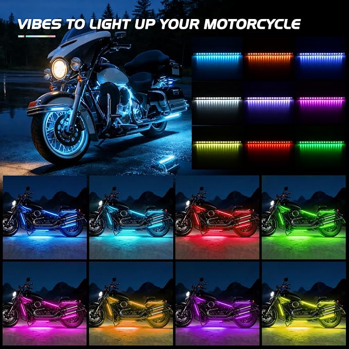 Nilight 18PCS Motorcycle RGB Led Light Kit Waterproof Multi Color Atmosphere Neon Accent Lights Lamp with RF Wireless Remote for Harley Davidson Honda Kawasaki Yamaha Suzuki