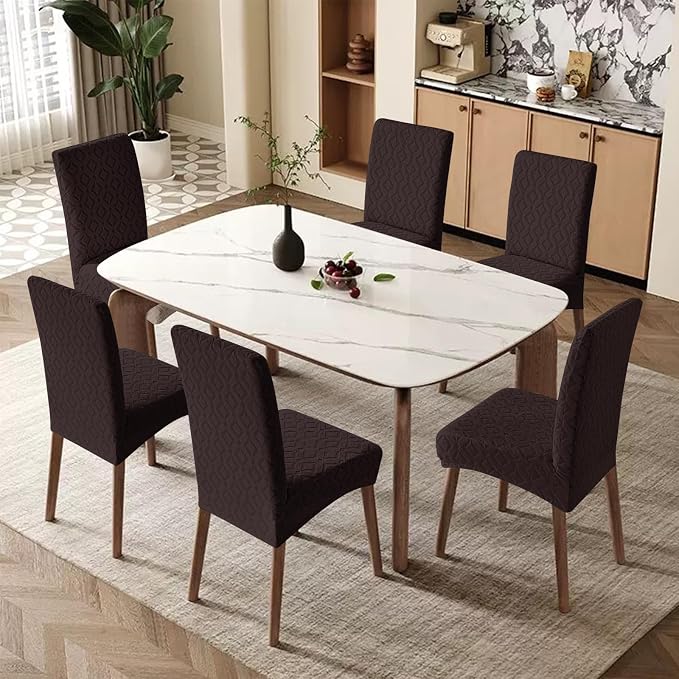 Genina Waterproof Chair Covers for Dining Room Set of 6, Removable Washable Chair Slipcover Protectors, Chocolate