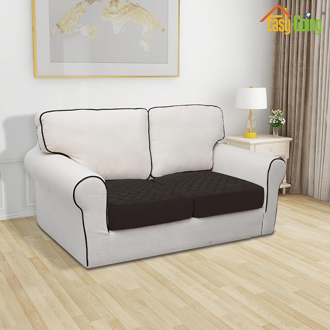 Easy-Going Waterproof Couch Cushion Covers, Non-Slip Leakproof Sofa Seat Cushion Slipcovers, Quilted and Stretch Furniture Protector for Dogs, Pets (2-Piece Sofa Cushion, Chocolate)