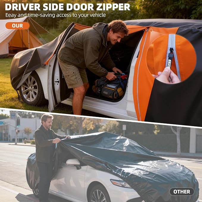 10-Layer Car Cover Waterproof All Weather, Soft Cotton Lining Car Covers for Automobiles & Car Snow Cover with Door Zipper, Universal Fit for Sedan 179"-185" L, Size A4 (See Size Chart)