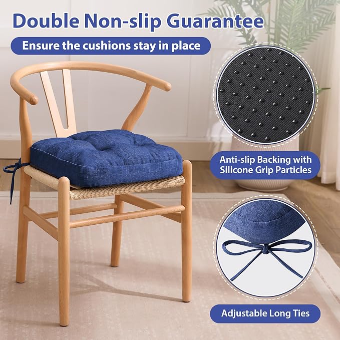 IASEAHK Chair Cushions, Dining Chair Cushions, Tufted Indoor Chair Pads, Set of 4, Navy Blue, 16.5'' x 16.5'' x 3.5''