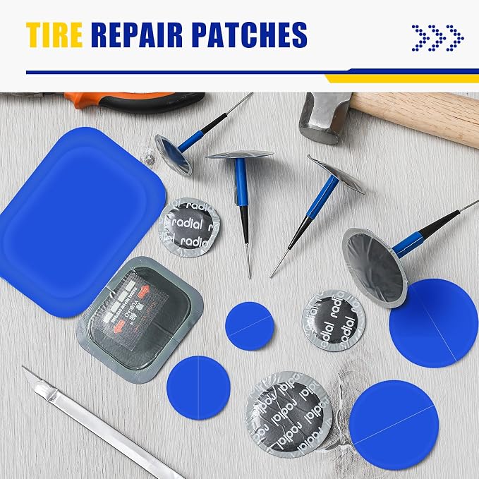 Tallew 148 Pcs Heavy Duty Tire Patches Kit Rubber Radial Tire Repair Patch Plug Kit Repair Emergency Tool for Puncture Car Truck Bus Tractor Vehicle Motorcycle 32mm, 42mm, 58mm, 65x80mm, 85x120 mm