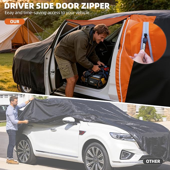 10-Layer SUV Car Cover Waterproof All Weather, Soft Cotton Lining Car Covers for Automobiles & Car Snow Cover with Door Zipper, Universal Fit for SUV 192"-208" L, Size S4 (See Size Chart)