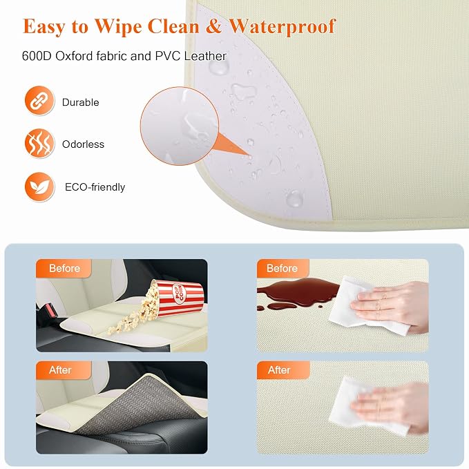 Car Seat Protector, 600D Fabric Seat Protectors, 2 Pack with Non-Slip Backing, Thick Padding, Mesh Storage Pockets