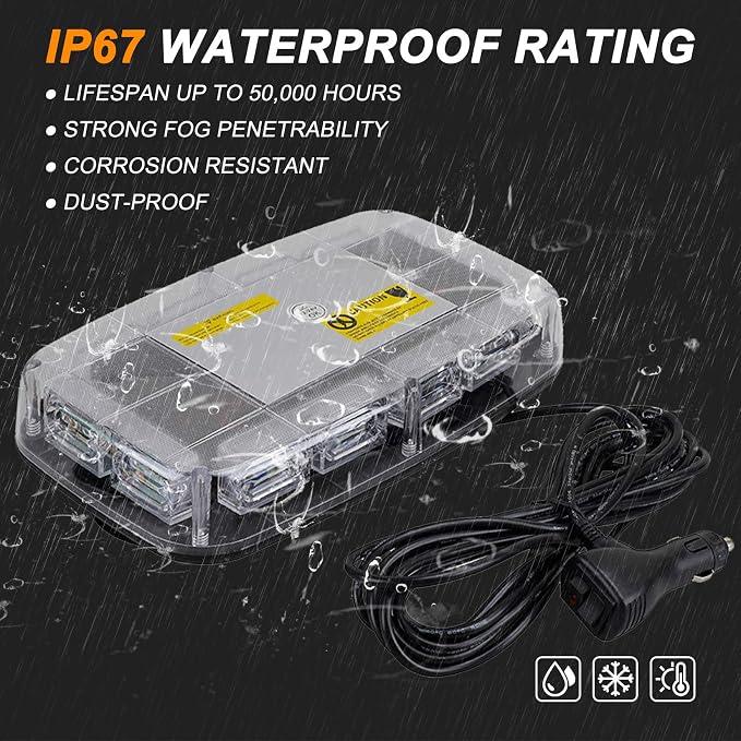 ASPL [Upgraded 5] 48LED Roof Top Strobe Lights, High Visibility Emergency Safety Warning LED Mini Strobe Light bar with Magnetic Base for 12-24V Snow Plow, Trucks, Construction Vehicles (Amber)