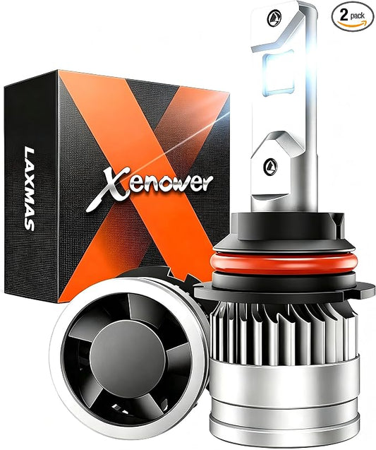 Laxmas 9007 Led Bulbs, 64000LM Super Brightness, 9007/HB5 Light bulbs with Adjustable Lock Ring, 9007 Powersports Bulbs with 12000 RPM Cooling Fan, Plug and Play IP68 Waterproof, Pack of 2