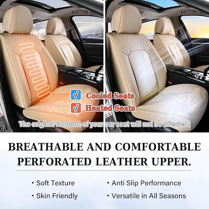 Coverado Seat Covers, Car Seat Covers Front Seats, Beige Seat Cover, Waterproof Car Seat Cushion, Front Car Seat Covers Leatherette Car Seat Protector Universal Fit Most Cars