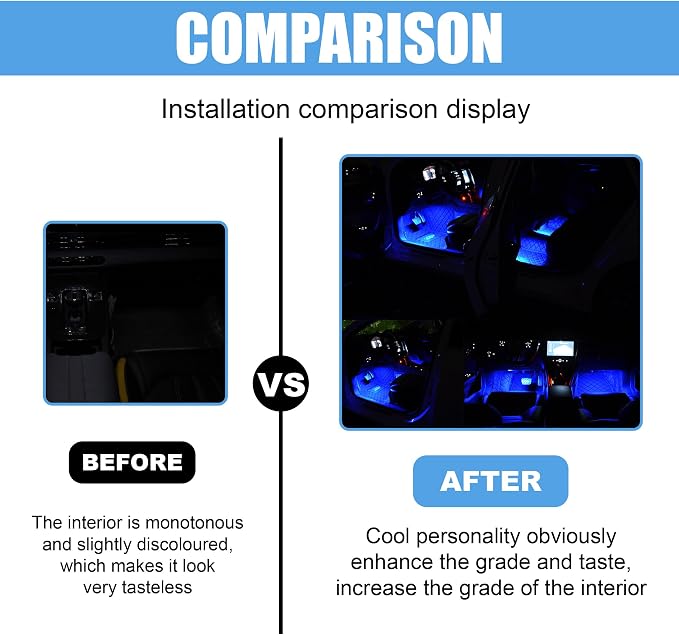 Car LED Strip Light, 48 LED 12V USB Port, Blue | RGB Neon Auto Interior Atmosphere Lights, Under Dash Ambient Night Light, Universal Decorative Lamp Accessory for Car Truck