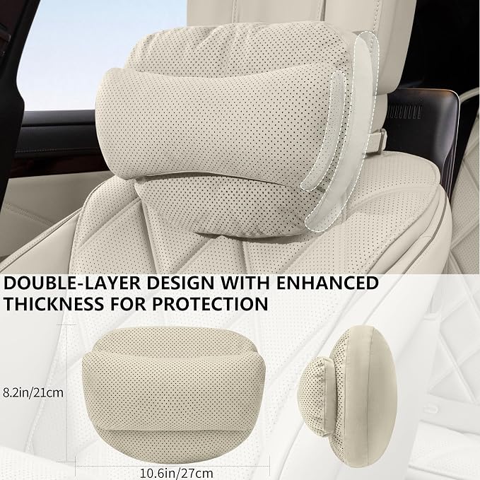 2 Pack Car Neck Pillow, Ergonomic Car Headrest Neck Rest Cushion | Car Headrest Pillow, Suede Car Neck Pillow with Adjustable Strap, Ergonomic Car Neck Support for Relieve Driving Fatigue