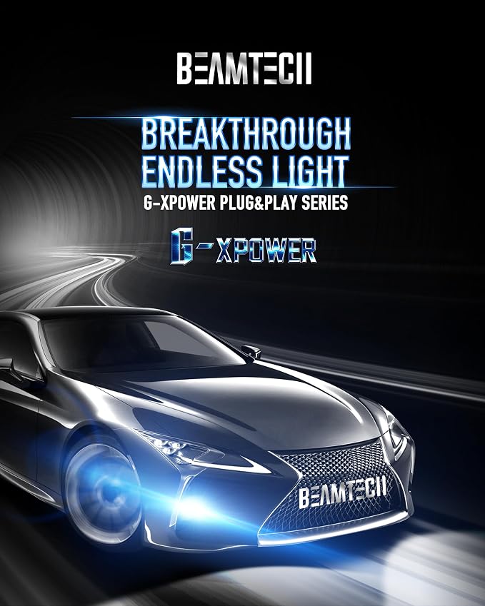 BEAMTECH 9005 Light Bulbs, G-XPower Chips HB3 Fog Light Bulb 500% Brighter | 6500K Xenon White Plug and Play, Pack of 2