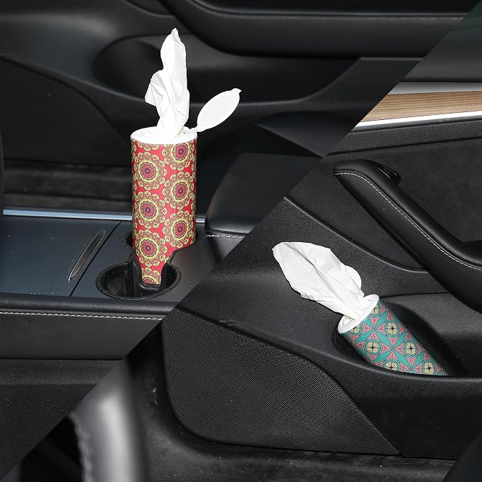 Carson Works Car Tissues Holder 4 Packs Round Car Tissues Cylinder Fit for Car Cup Holder, Home Small Tissue Dispenser with Facial Tissues for Travel Car Bathroom Office