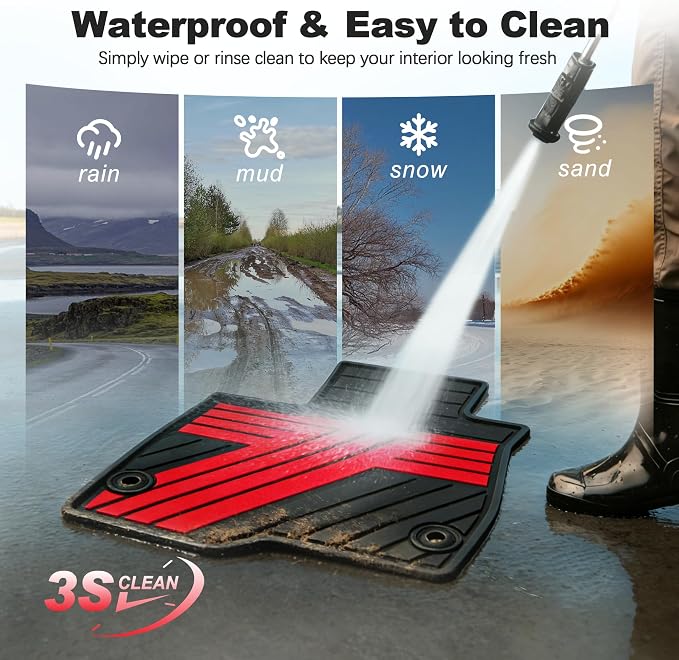 Rubber Floor Mats for Honda CR-V 2026 2025 2024 2023 (Gasoline & Hybrid) | All Weather Custom Fit Heavy Duty Car Mats for CRV, 1st & 2nd Row, Black & Red