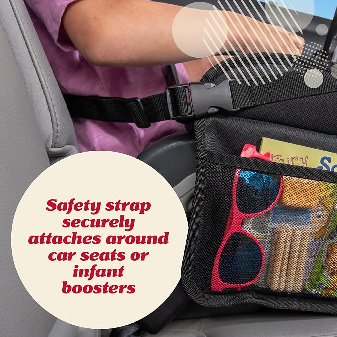 Lusso Gear Car Seat Activity Tray - Dry-Erase Top & Toddler Travel Essential - Mesh Pockets & Car Back Seat Organizer - Cup Holder & Road Trip Essentials for Kids - 600D Oxford Material