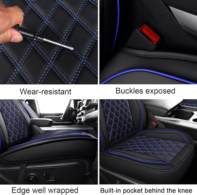 MIROZO Front Silverado Seat Covers, 2PCS Truck Seat Cover Waterproof Car Seat Protecor Compatible with 2007-2026 Chevy Silverado GMC Sierra 1500 2500HD 3500HD Automotive Seat Covers (Blue,2PCS Front)
