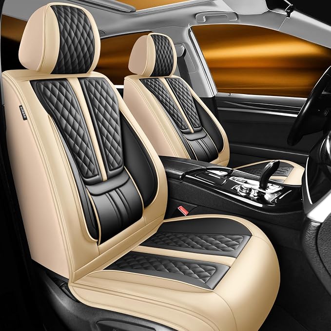 Fit Juke Car Seat Covers Compatible with Nissan Juke 2011-2016 2017.Full Coverage Waterproof Leather,Compatible with Airbag,All - Weather Seat Cushion Protector(Full Set,Beige)