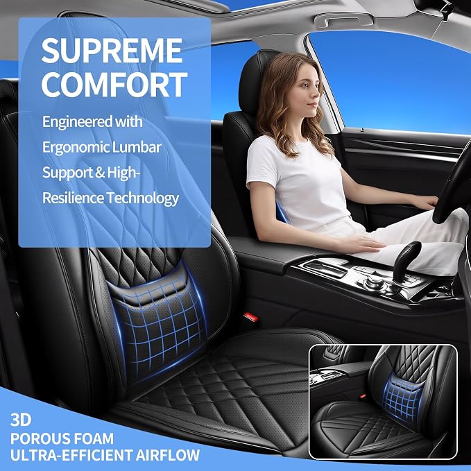 Fit Kicks Car Seat Covers Compatible with Nissan Kicks 2018-2025 2026 S SR SV-Premium Leather,Waterproof,Breathable,Airbag Compatible &All-Weather Seat Cushion Protecto(2 Front,Black)