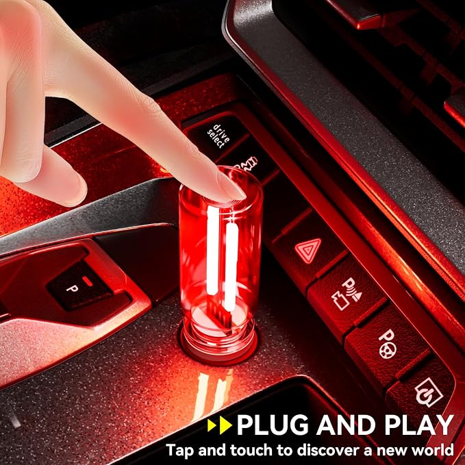4 PCS USB Night Light Bulb, Touch Dimmable Retro Car Interior Ambient Light | Portable Glass Bottle Design Chubby Glow Light for Car, Truck, 2 Red and 2 Blue Ambient Lighting