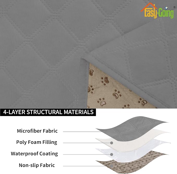 Easy-Going Waterproof Couch Cushion Covers, Non-Slip Leakproof Sofa Seat Cushion Slipcovers, Quilted and Stretch Furniture Protector for Dogs, Pets (2-Piece Sofa Cushion, Grey)