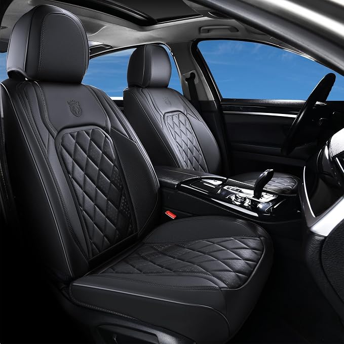 Coverado Car Seat Covers, Front Seat Cover, 2 Pack Waterproof Seat Covers for Cars, Luxury Faux Leather Car Seat Cushions, Car Seats Protectors, Black Car Seat Covers Universal Fit for Most Vehicles